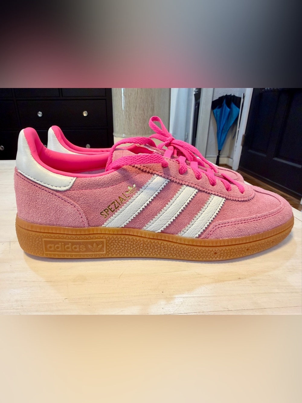 Women’s Adidas Pink Suede Spezial Sneakers with Gum Sole